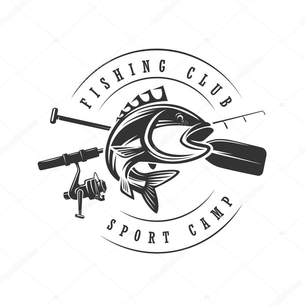 Monochrome illustration with a fish logo for design on a fishing theme.