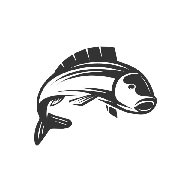 Μονόχρωμη Απεικόνιση Ένα Ψάρι Για Σχεδιασμό Ένα Θέμα Αλιείας — Διανυσματικό Αρχείο