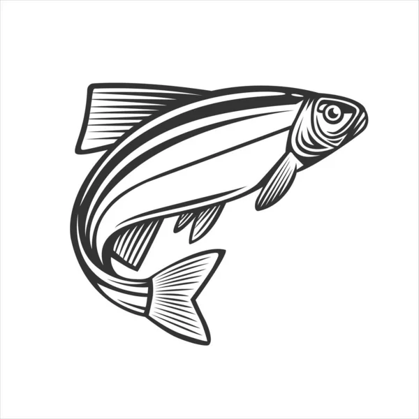 Monochrome Illustration Mit Einem Fisch Zur Gestaltung Eines Angelthemas — Stockvektor