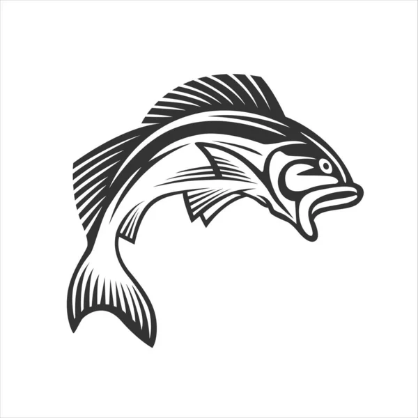Ilustração Monocromática Com Peixe Para Design Sobre Tema Pesca — Vetor de Stock
