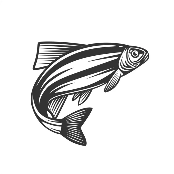 Μονόχρωμη Απεικόνιση Ένα Ψάρι Για Σχεδιασμό Ένα Θέμα Αλιείας — Διανυσματικό Αρχείο