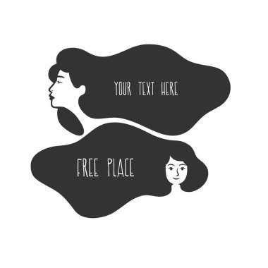 Bulutlu saçlı kadın. Siyah ve beyaz vektör nesnesi.