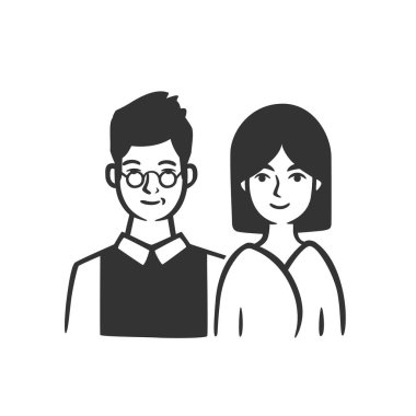 Çift, erkek ve kadın. Vektör çizimi. Siyah ve beyaz vektör nesneleri.