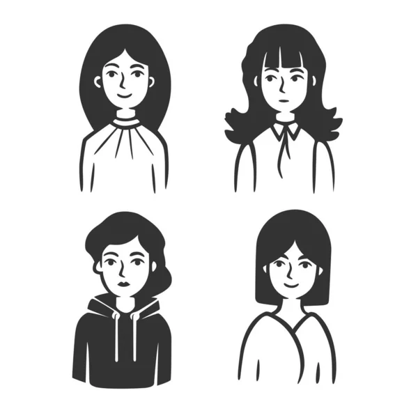 Conjunto Diferentes Tipos Mujeres Ilustración Vectorial Objetos Vectoriales Blanco Negro — Archivo Imágenes Vectoriales