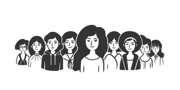 Comunidad Mujeres Grupo Mujeres Pie Hombro Hombro Ilustración Vectorial Objetos — Vector de stock