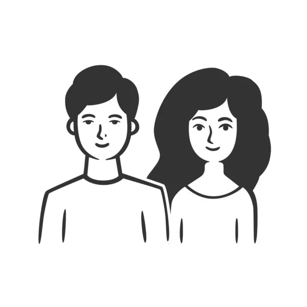 Pareja Hombre Mujer Ilustración Vectorial Objetos Vectoriales Blanco Negro — Archivo Imágenes Vectoriales