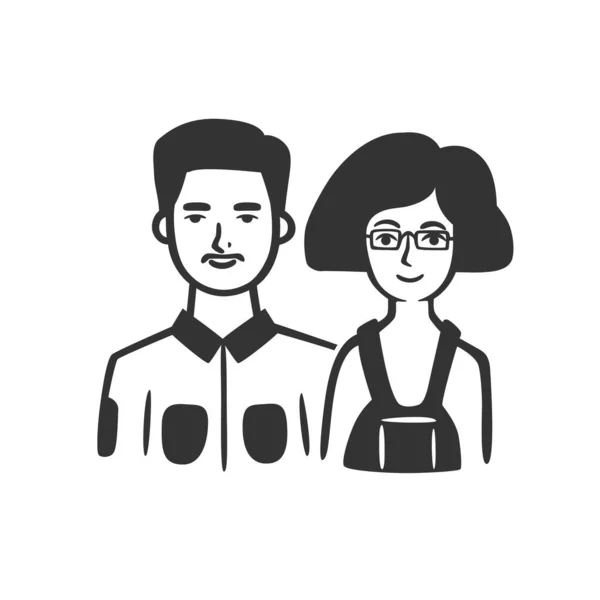 Couple Homme Femme Illustration Vectorielle Objets Vectoriels Noir Blanc — Image vectorielle