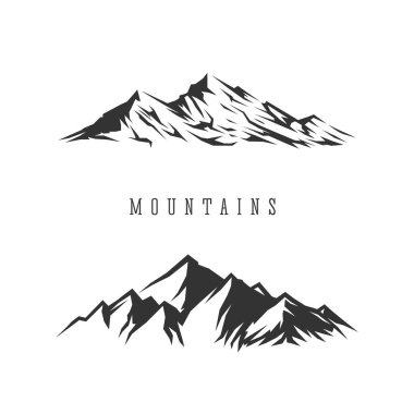 Beyaz arkaplanda dağları olan tek renkli çizimler.