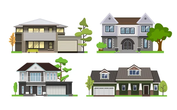 Set of color illustrations with houses on white background.