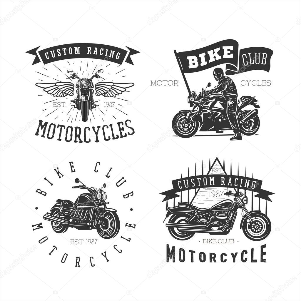 Logo of motorcycle, vintage illustration. Black and white vector illustrations.