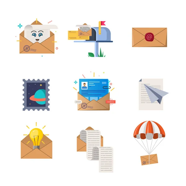 Set Color Illustrations Letters Envelopes Themes White Background — Stock Photo, Image