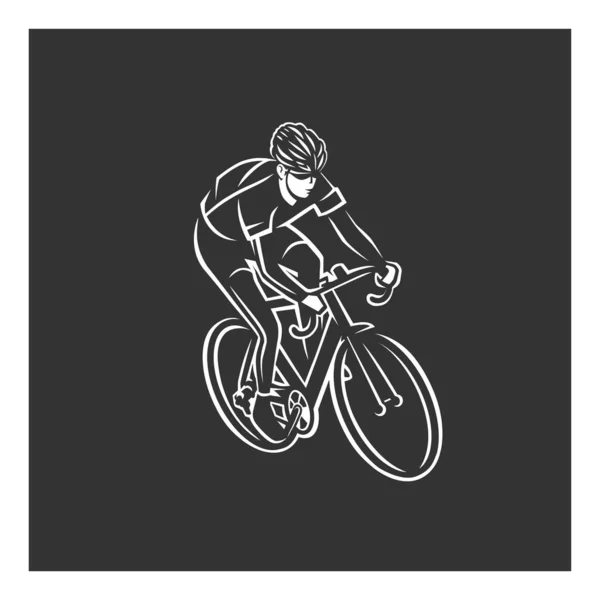 Cycling Logotype Cyclist Race Stylized Symbol Outlined Cyclist Vector Silhouette — Stock Vector