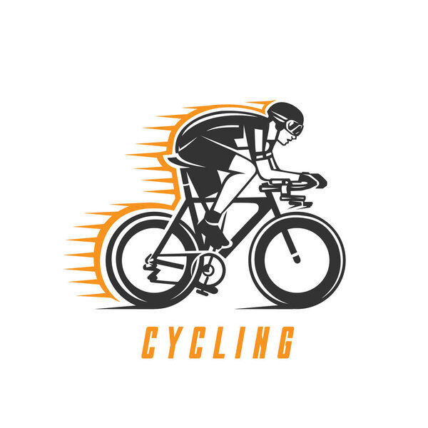 Cycling race stylized symbol, outlined cyclist vector silhouette.