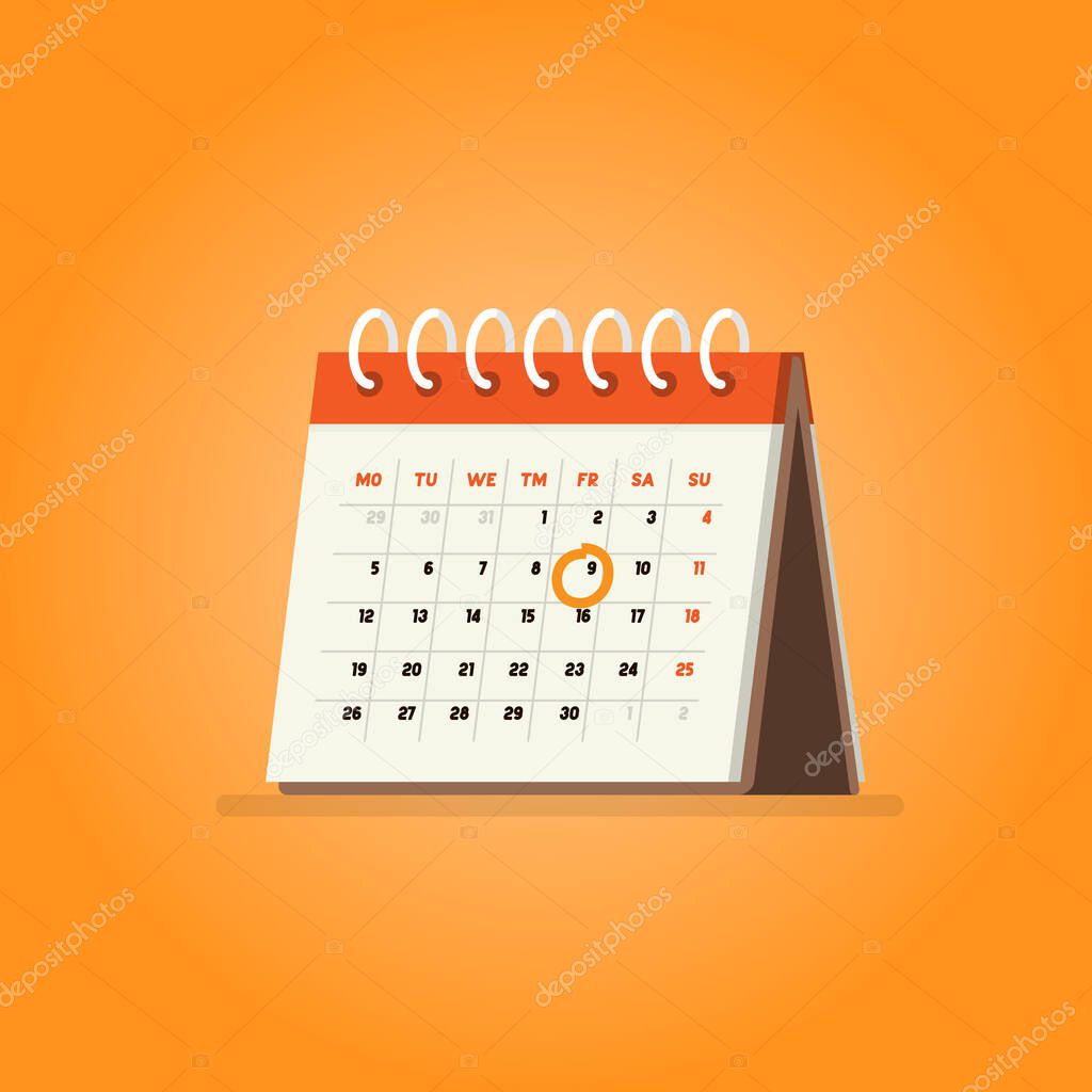 Color calendar illustration. Vector illustration on blue background.