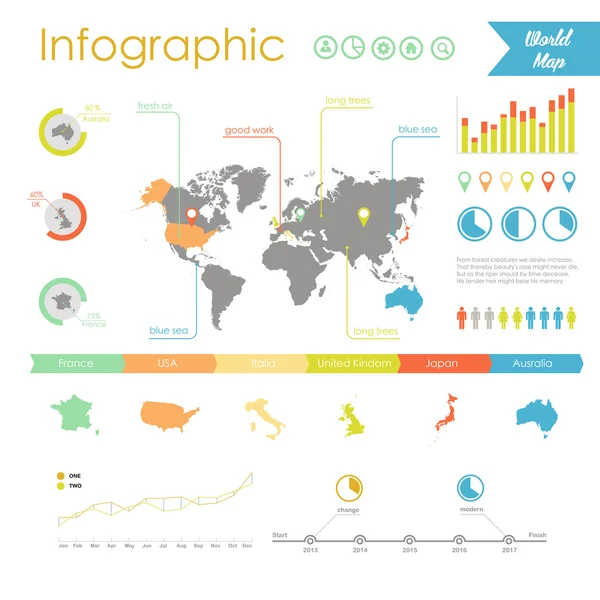 Mapa świata i grafika informacyjna — Wektor stockowy