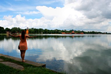 Girl enjoy in Palic lake and nature near Subotica, Vojvodina, Se clipart