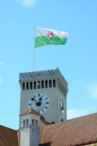 The tower with Ljubljana city flag in Ljubljana fortress — Stock Photo, Image