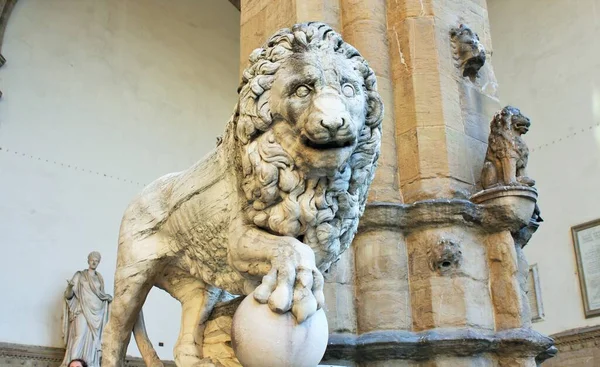 Florencia Toscana Italia Antigua Estatua León Piazza Della Signoria Escultura — Foto de Stock