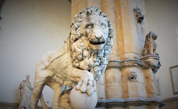 Florence Tuscany Italy Ancient Statue Lion Piazza Della Signoria Sculpture — Stock Photo, Image