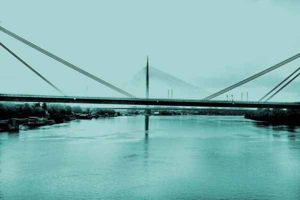 Two Belgrade bridges on river with towers — Stock Photo, Image