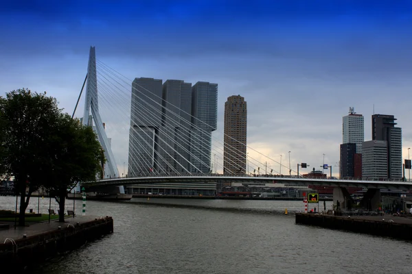 Stadt Rotterdam mit amüsanter Erasmusbrücke — Stockfoto