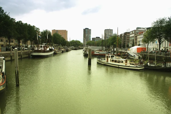 拥有现代建筑和船只的鹿特丹城市景观 — 图库照片