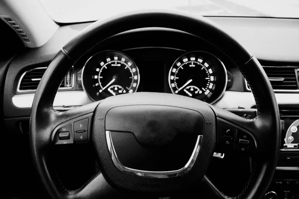 Steering wheel in car — Stock Photo, Image