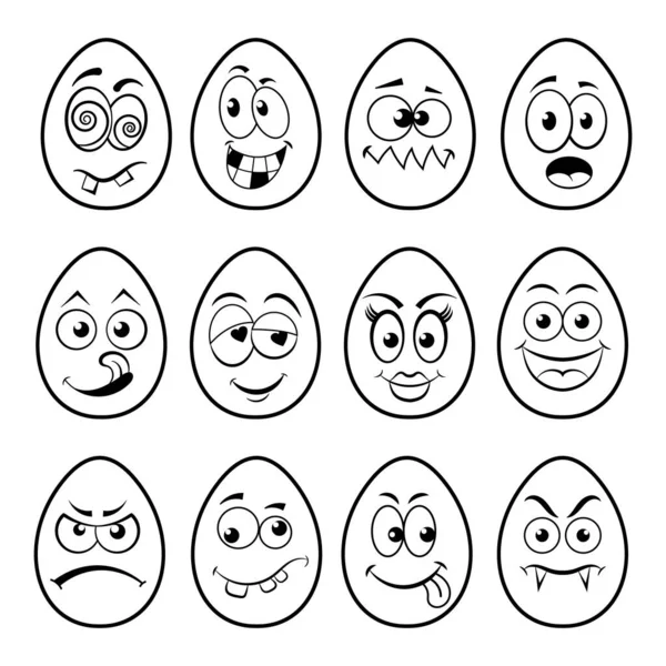 Fun Easter Eggs set with emoticon character faces — Stock Vector