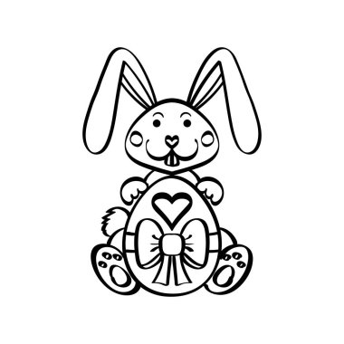 Beyaz arka planda yumurta izole edilmiş Paskalya tavşanı.