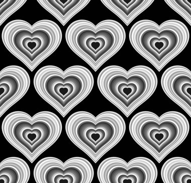 Çizgili siyah kalpler dikişsiz doku ya da arkaplan.