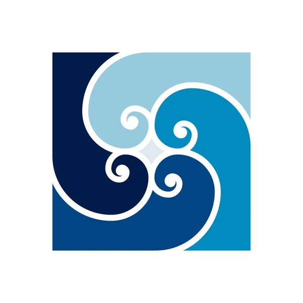 Λογότυπο κυμάτων. Σύμβολο στροβιλισμού του διανύσματος τετράγωνο aqua — Διανυσματικό Αρχείο