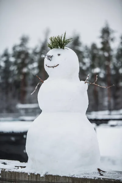 Vacker Snögubbe Göra Snögubbe Den Första Snön Europa Göra Snögubbe — Stockfoto