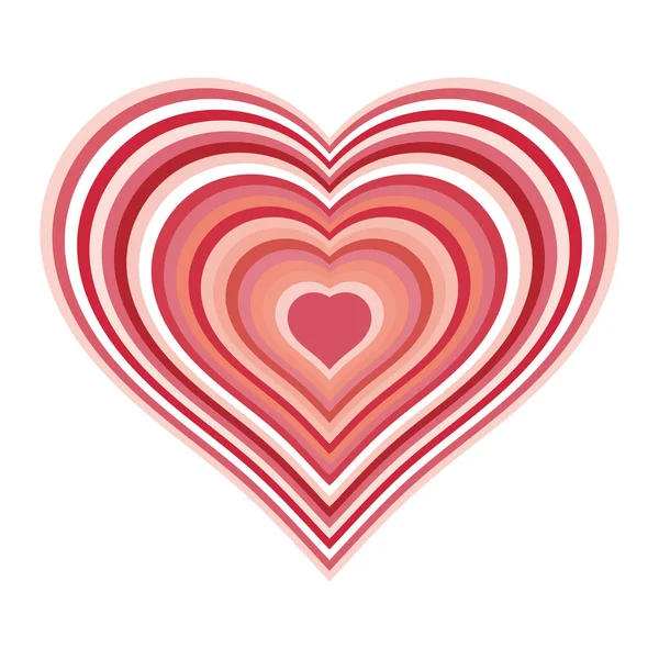 Czerwone Serce Paski Odizolowany Symbol Miłości Liniami Wewnątrz Białym Tle — Wektor stockowy