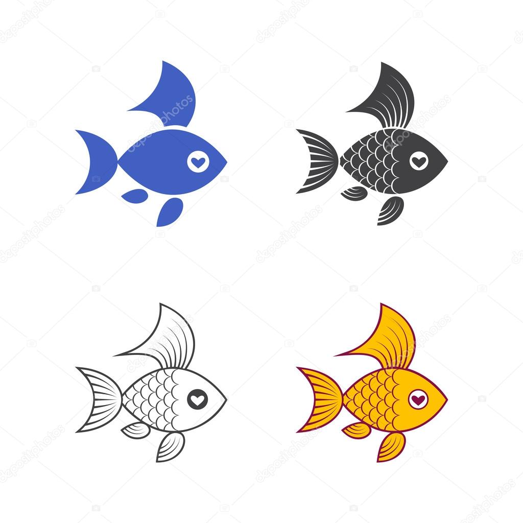 Vector image of an goldfish on white background. The color, monochrome, silhouette and outline.