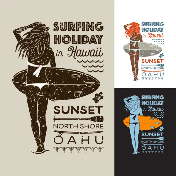 ハワイでの休日をサーフィン — ストックベクタ