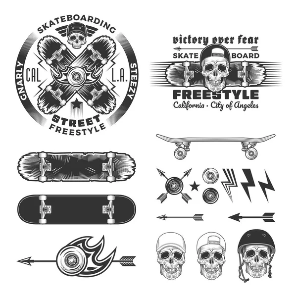 Conjunto de emblema de skate — Vector de stock