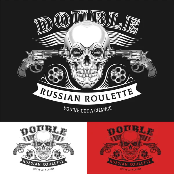 Dubbele Russische Roulette monochrome embleem — Stockvector