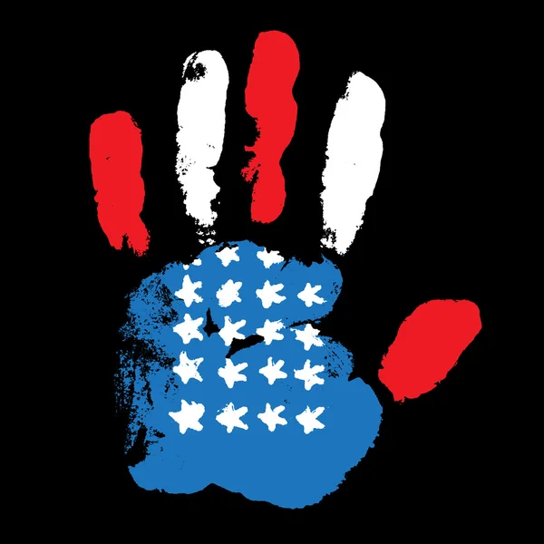 Bandera Handprint USA sobre fondo negro — Vector de stock