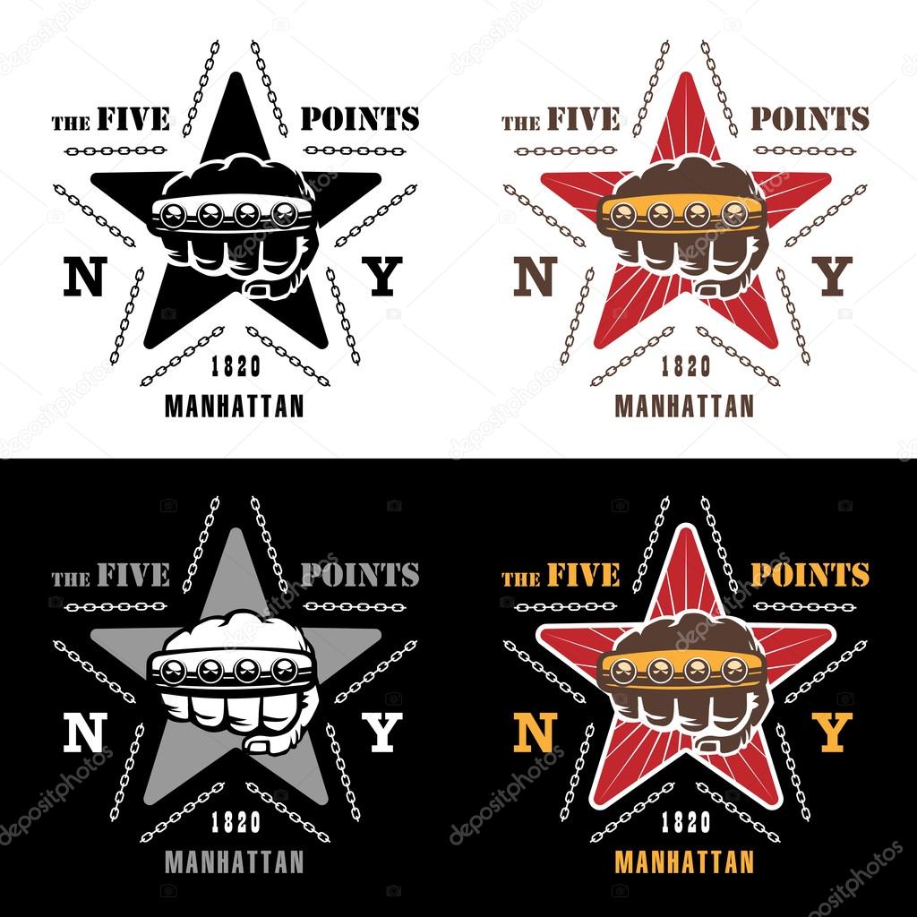 Vector illustration street fighting club emblem with brass knuckles, star and inscription. 