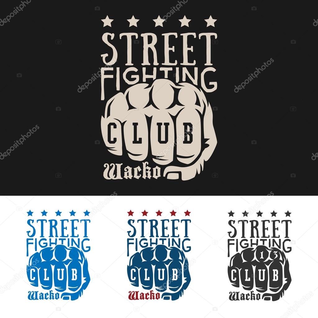Vector illustration street fighting club emblem with knuckle, stars and inscription. 