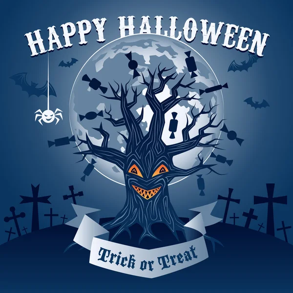 Halloween-Illustration mit magischem Baum — Stockvektor
