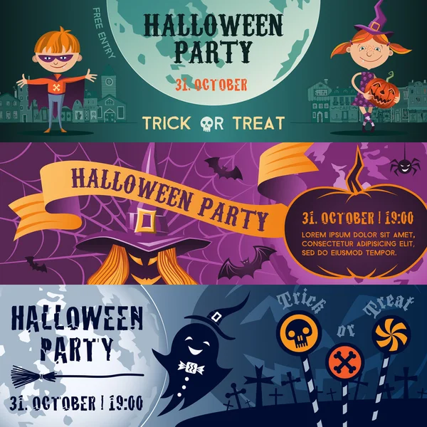 Halloween-Party flache Banner gesetzt — Stockvektor