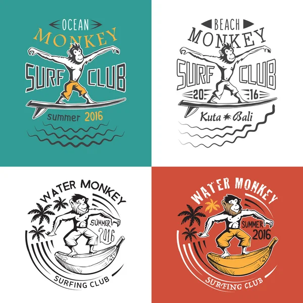 Emblema do clube de surf macaco —  Vetores de Stock