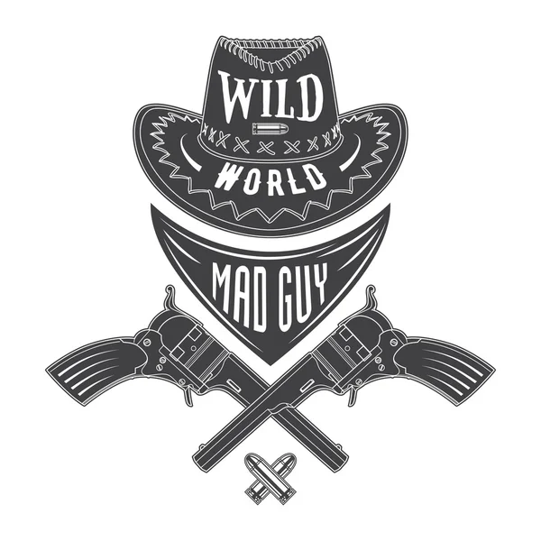 Mad guy cowboy emblem — Stock Vector