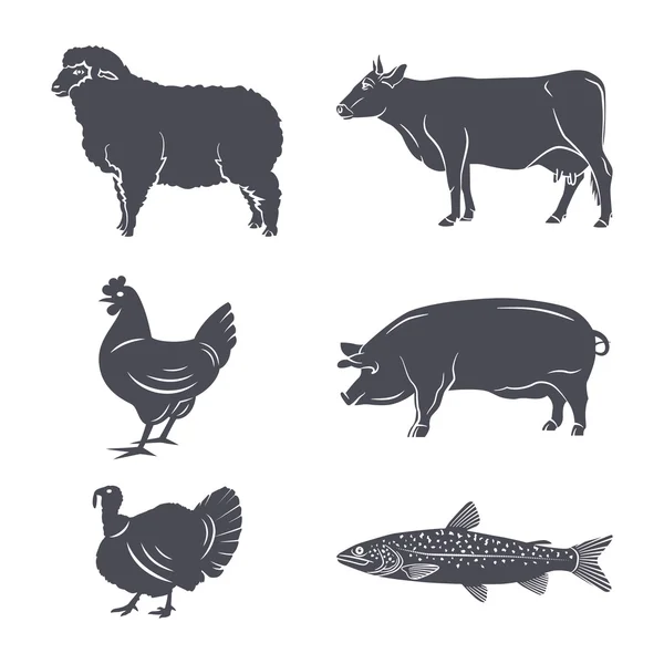 Conjunto de silhuetas de animais de fazenda — Vetor de Stock