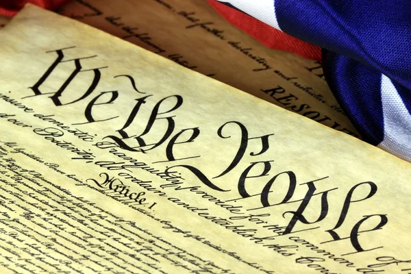 Historical Document US Constitution - We The People with American Flag — Stock Photo, Image