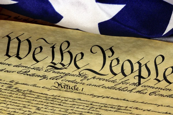 Historical Document US Constitution - We The People with American Flag — Stock Photo, Image