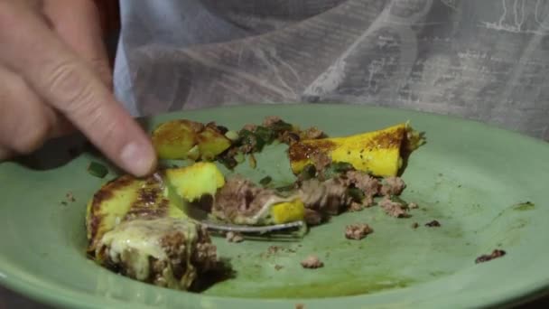 Matlagning hamburger kött malet nötkött i het stekpanna på stovetop — Stockvideo