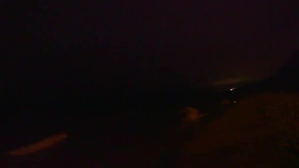 Onweer nachts langs strand kustlijn — Stockvideo
