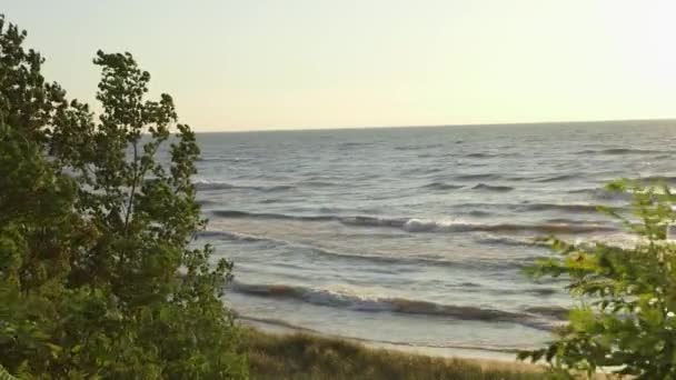 Puesta de sol a lo largo de la orilla del lago durante el verano — Vídeos de Stock